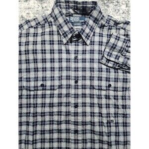 VINTAGE Polo Ralph Lauren G.I. Shirt Mens Large Blue Plaid Cotton Button Up